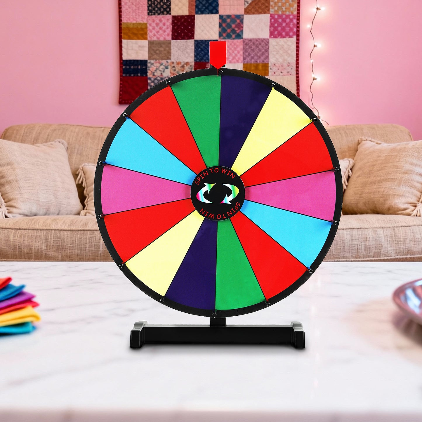 18" Tabletop Prize Wheel – 14 Slots, Durable Base, Dry Erase Spinner for Parties, Carnivals & Trade Shows