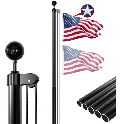 25FT Heavy-Duty Black Aluminum Flag Pole Kit with 3×5' Embroidered American Flag