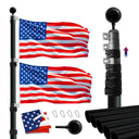 25FT Telescopic Black Flag Pole Kit – Heavy Duty Aluminum In-Ground Flagpole with Twist Lock, 3x5 USA Flag & Ball Top