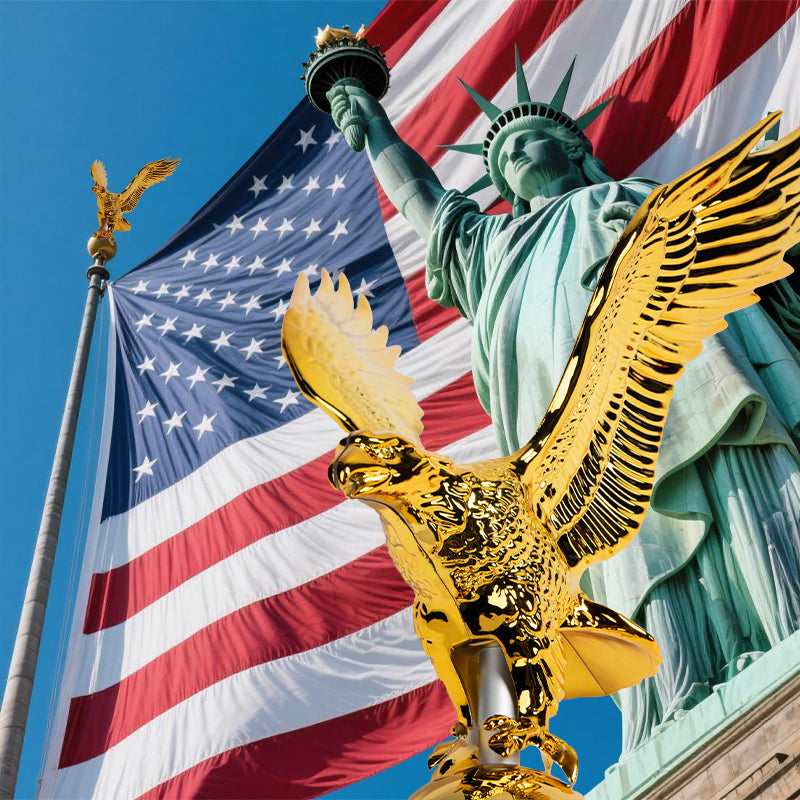 Gold Eagle Flagpole Topper with Ball – Weatherproof ABS Finial for 20–30ft Flag Poles, Patriotic Outdoor Decor