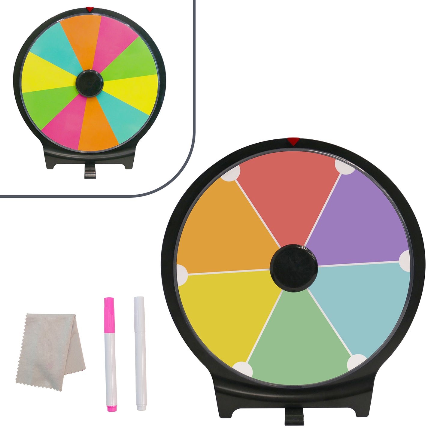 10" Double-Sided Tabletop Prize Wheel – 6 & 10 Slot Spin Wheel with Heavy Duty Base, Erasable Surface, Dry Erase Markers & Eraser for Party, Trade Show & Carnival
