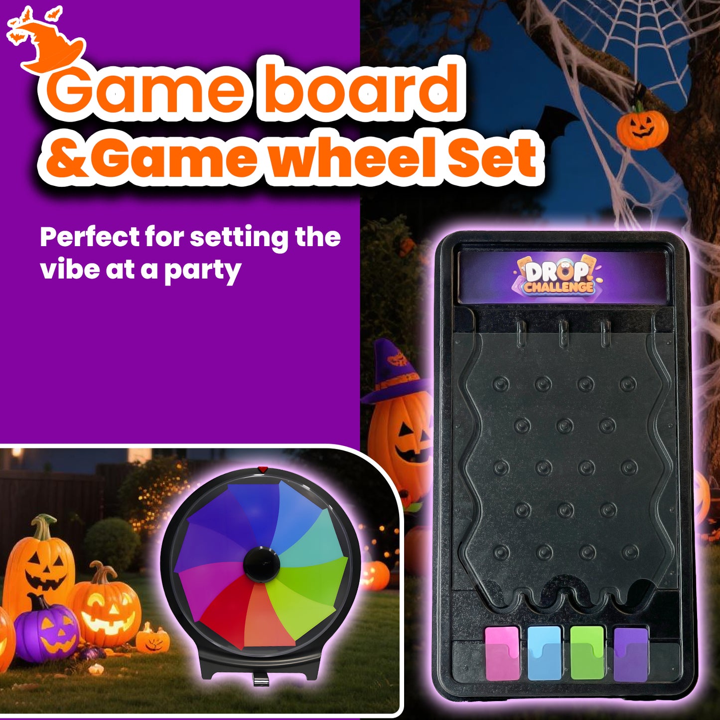 2-in-1 Prize Wheel & Plinko Board Set – 10" Tabletop Spinner + 14" Drop Game for Trade Shows, Parties & Family Fun