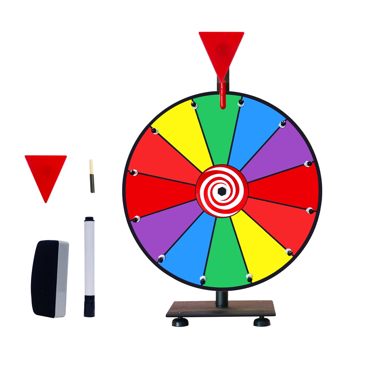 12" DIY Tabletop Prize Wheel – 12 Color Slots, Heavy-Duty Iron Base & Teeth, Dry Erase Spinner for Trade Shows & Parties