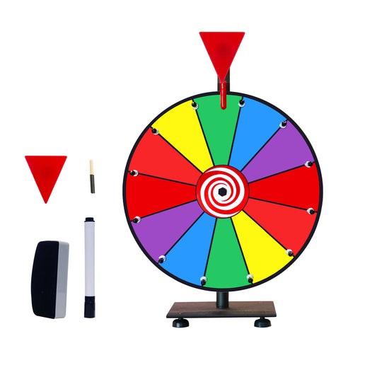 12" DIY Tabletop Prize Wheel – 12 Color Slots, Heavy-Duty Iron Base & Teeth, Dry Erase Spinner for Trade Shows & Parties
