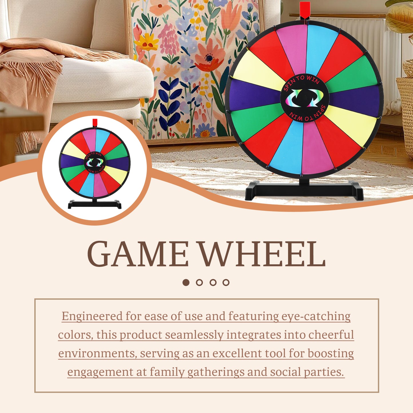 24" Tabletop Prize Wheel with 14 Slots – Stable Stand, Dry Erase & Marker for Trade Shows and Parties