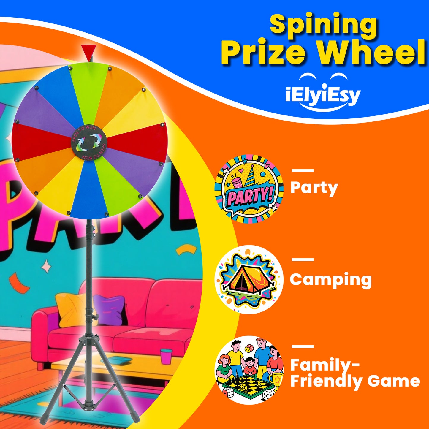 24" Spinning Prize Wheel with Stand – 14-Slot Prize Wheel Game with Detachable Design & Carrying Bag for Party, Carnival, Live Stream, Tradeshow