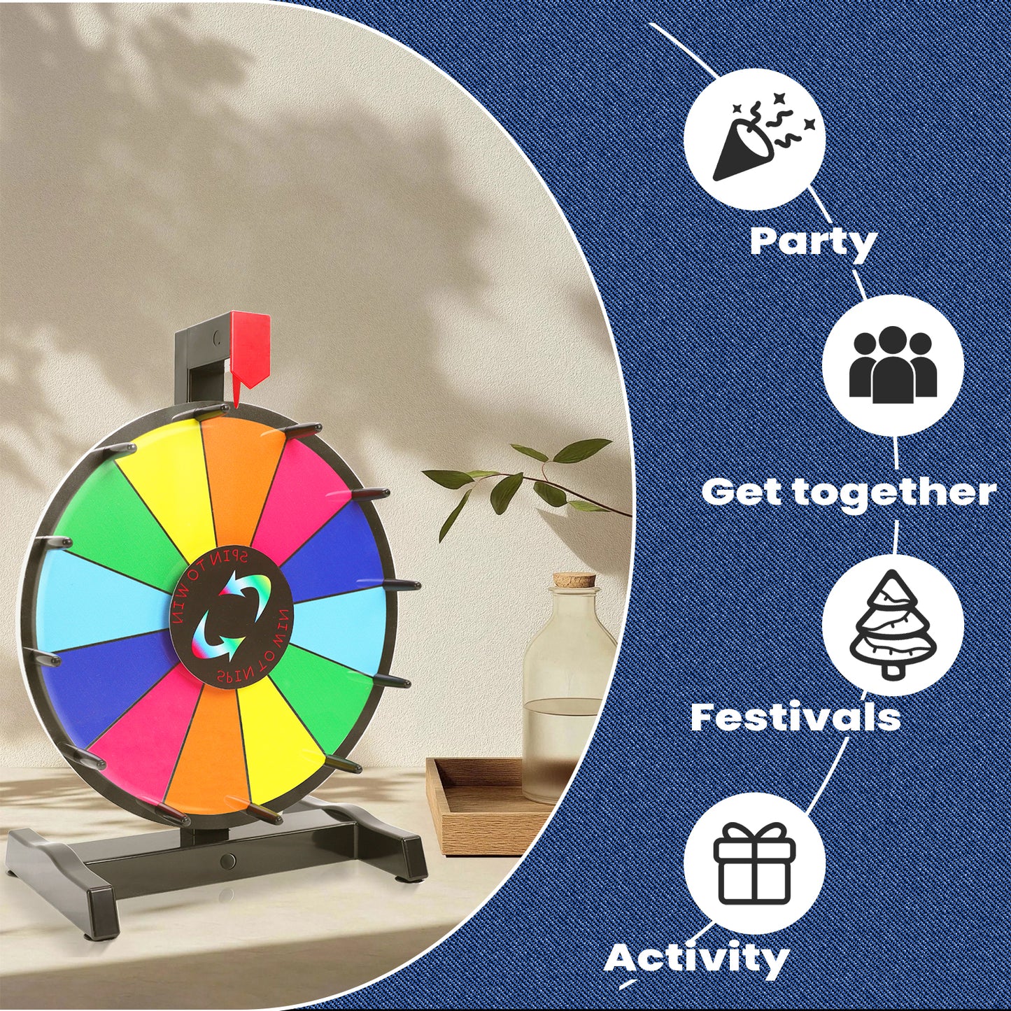 12" Tabletop  Prize Wheel – 12 Editable Slots, Heavy-Duty, Dry Erase Spinner for Trade Shows, Carnivals & Parties