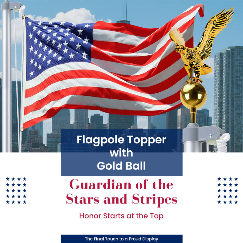 Gold Eagle Flagpole Topper with Ball – Weatherproof ABS Finial for 20–30ft Flag Poles, Patriotic Outdoor Decor
