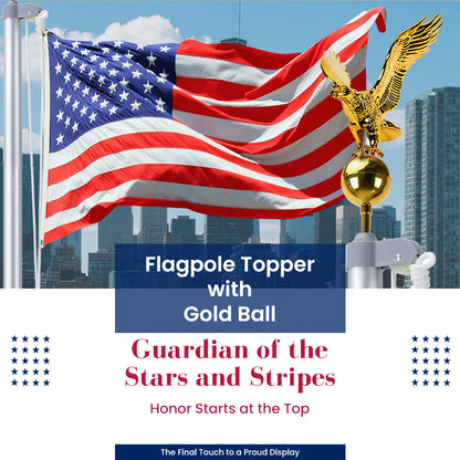 Gold Eagle Flagpole Topper with Ball – Weatherproof ABS Finial for 20–30ft Flag Poles, Patriotic Outdoor Decor