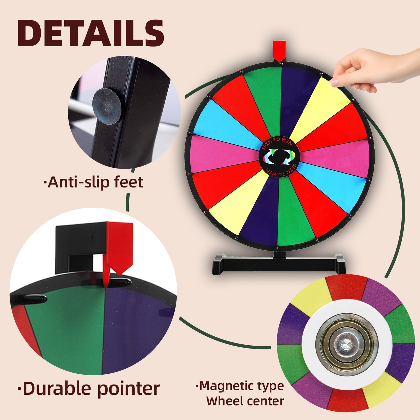 18" Tabletop Prize Wheel – 14 Slots, Durable Base, Dry Erase Spinner for Parties, Carnivals & Trade Shows