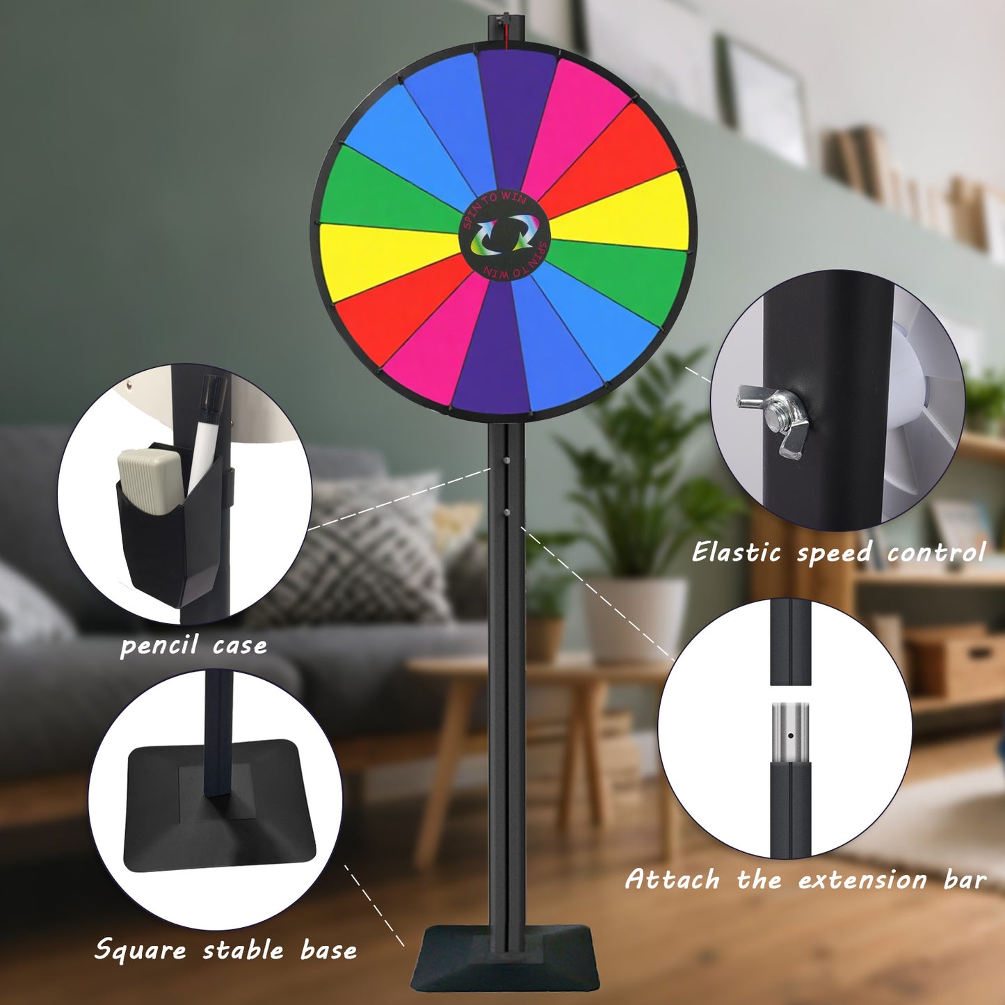 24" Dual-Use Prize Wheel – Tabletop or Adjustable Floor Stand, 14 Slots, Dry Erase & Marker for Trade Shows and Events