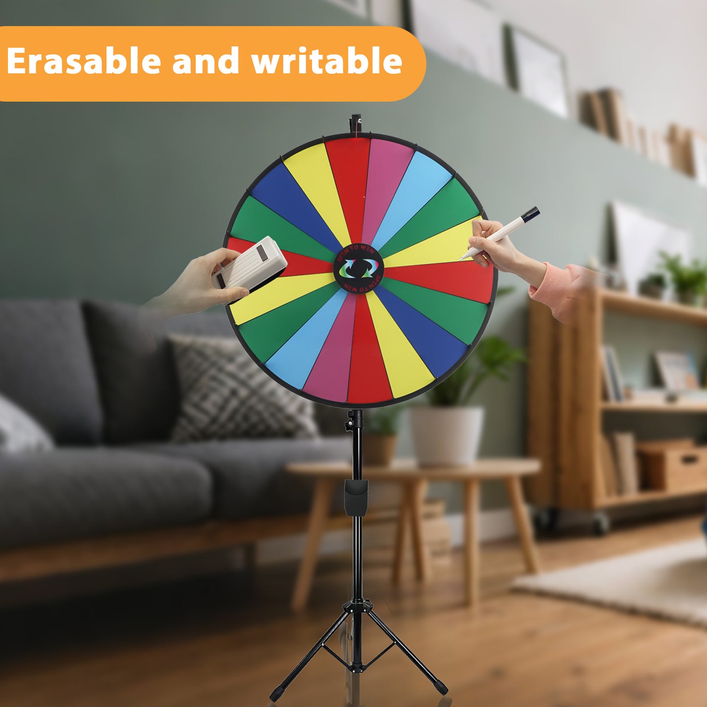 30" Prize Wheel with Adjustable Stand, 18 Slots, Dry Erase