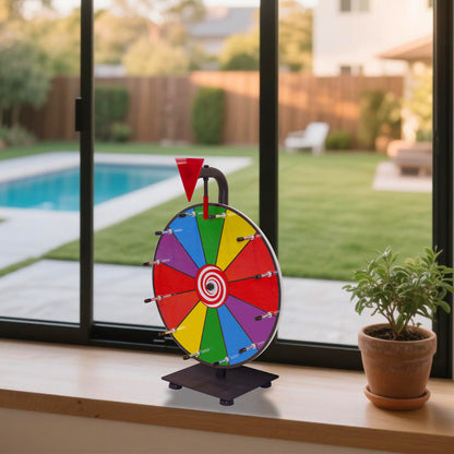 12" DIY Tabletop Prize Wheel – 12 Color Slots, Heavy-Duty Iron Base & Teeth, Dry Erase Spinner for Trade Shows & Parties