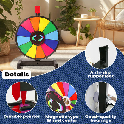 12" Tabletop  Prize Wheel – 12 Editable Slots, Heavy-Duty, Dry Erase Spinner for Trade Shows, Carnivals & Parties