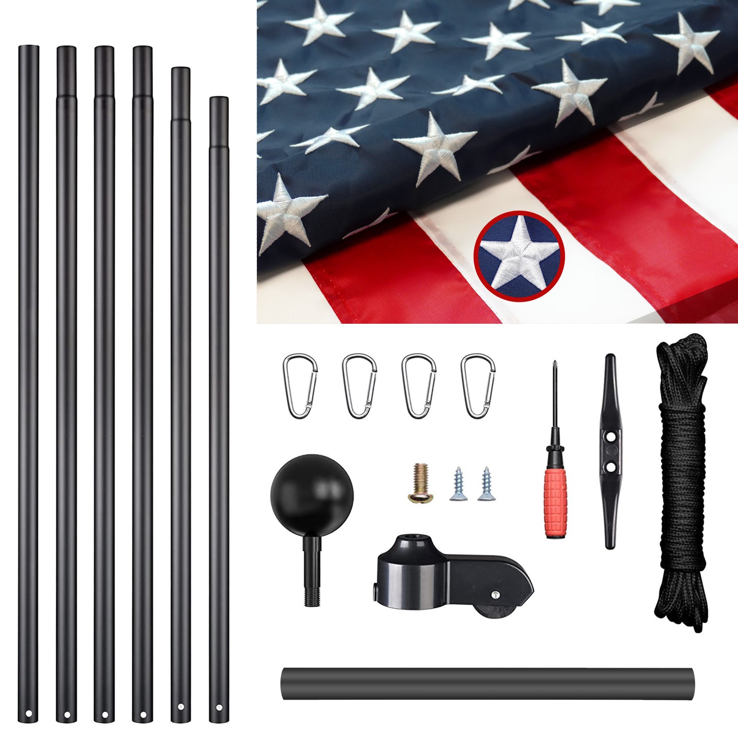 25FT Heavy-Duty Black Aluminum Flag Pole Kit with 3×5' Embroidered American Flag