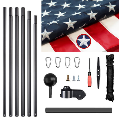 25FT Heavy-Duty Black Aluminum Flag Pole Kit with 3×5' Embroidered American Flag