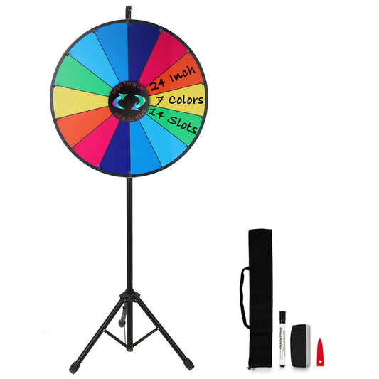 24" Prize Wheel with Folding Tripod, Adjustable Height 44"-60", 14 Slots Dry Erase