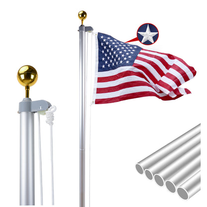 25FT Heavy-Duty  Aluminum Flag Pole Kit with Embroidered 3×5' American Flag Premium Thick Aluminum Construction