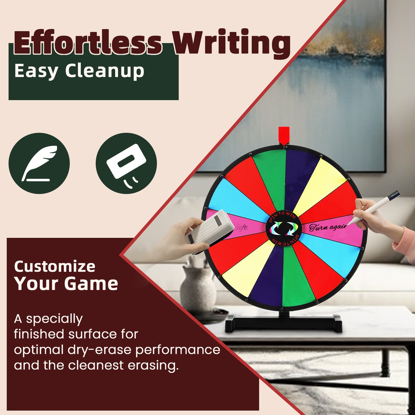 18" Tabletop Prize Wheel – 14 Slots, Durable Base, Dry Erase Spinner for Parties, Carnivals & Trade Shows