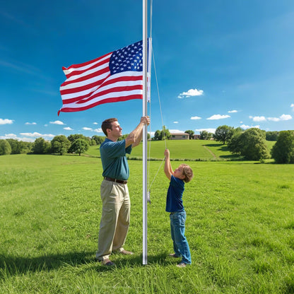 25FT Heavy-Duty  Aluminum Flag Pole Kit with Embroidered 3×5' American Flag Premium Thick Aluminum Construction