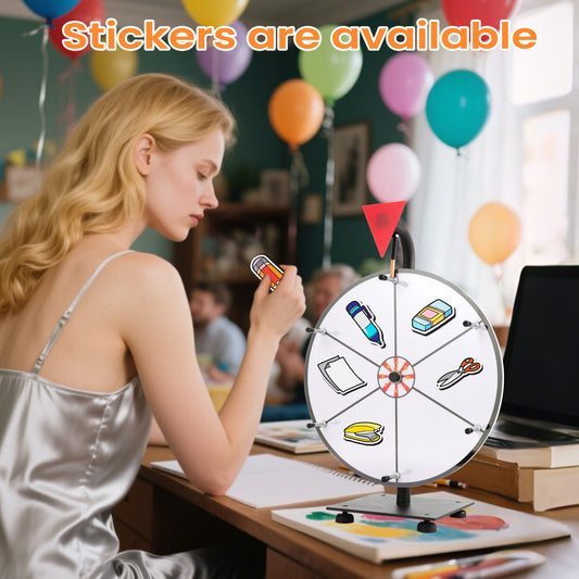 12" DIY Tabletop Prize Wheel – 6 Blank Slots, Heavy-Duty Iron Stand, Dry Erase Spinner for Carnivals, Trade Shows & Parties