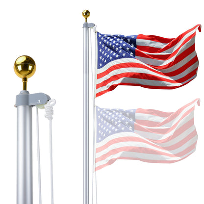 25FT Sectional Flag Pole Kit – Heavy Duty Aluminum Outdoor Flagpole with Ball Topper & 3x5 USA Flag, Silver
