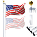 20FT Sectional Silver Flag Pole Kit – Heavy Duty Aluminum In-Ground Flagpole with Golden Ball Topper & Free American Flag